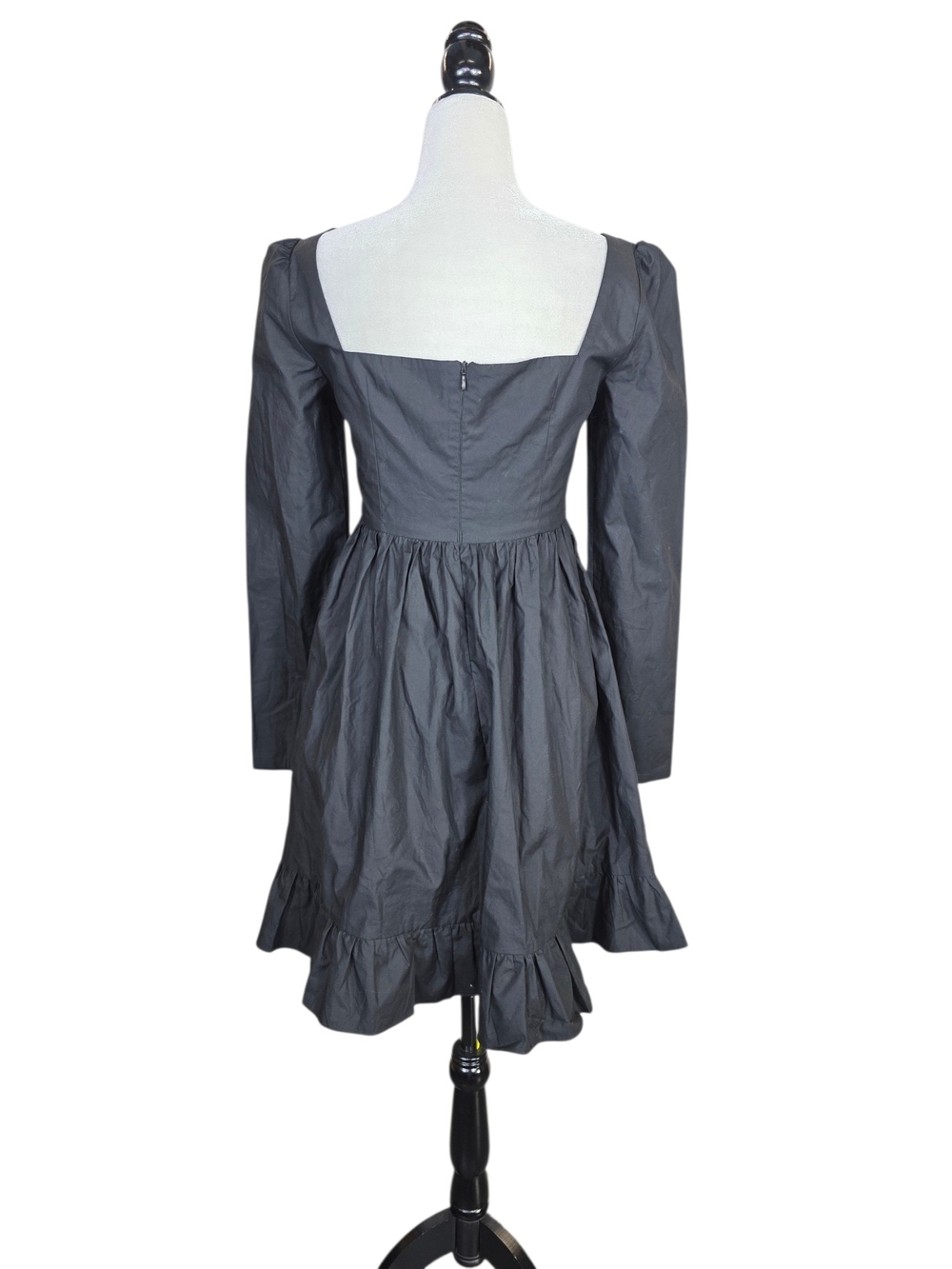 Matilda London Whimsigoth Punk Square Neck Black Long-Sleeve Ruffle-Hem Dress - Picture 3 of 7